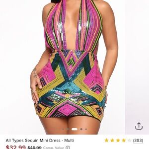 Fashion Nova Multicolor Sequin Mini Dress